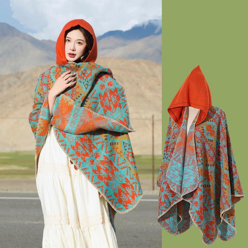 Yunnan Dali Ethnic Style Women's Warm Hooded Scarf Cloak