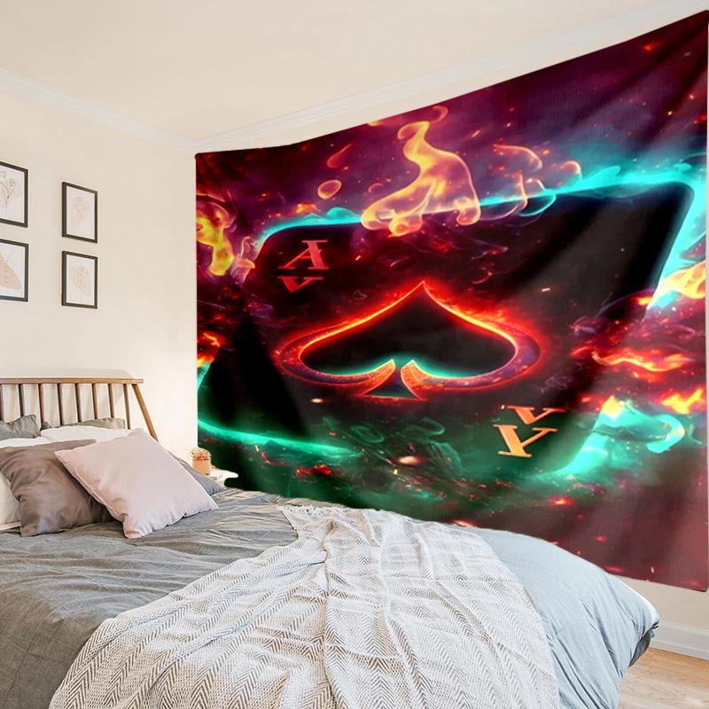 Flaming Poker Cards Tapestry Room Decoration Wall Hanging for Living Room Bedroom, dormitory, Birthday and Christmas gifts