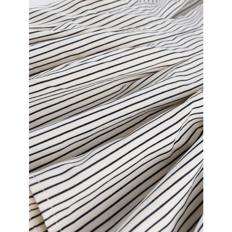 Summer New Women's Design Waist Shirt Casual Versatile Striped Pleated Slim Top