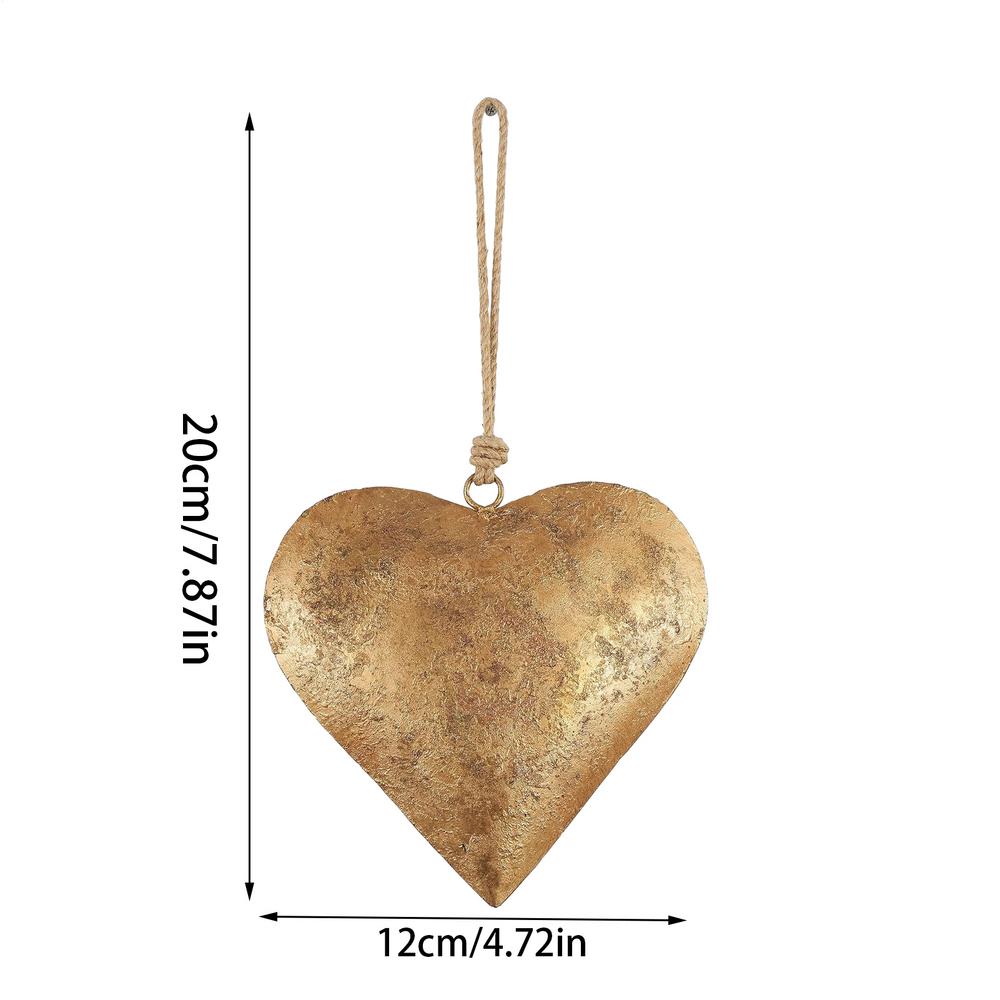 Metal Heart Bell with Hanging Rope Wall Decor Heart Shaped Iron Ornament Golden Antique Heart Bell Home Decor Accessories