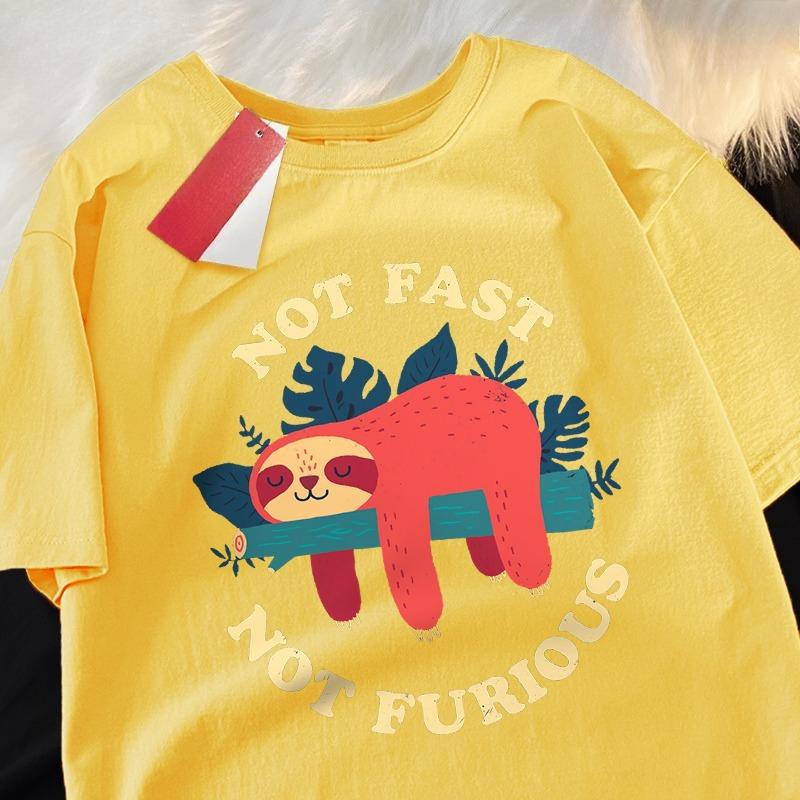 Nicht schnell Nicht wütend Süßes Faultier Herren T-Shirts Hip Hop Rundhals Kurzarm Sommer Baumwoll Tops Lässig Schweiß Übergröße T-Shirts