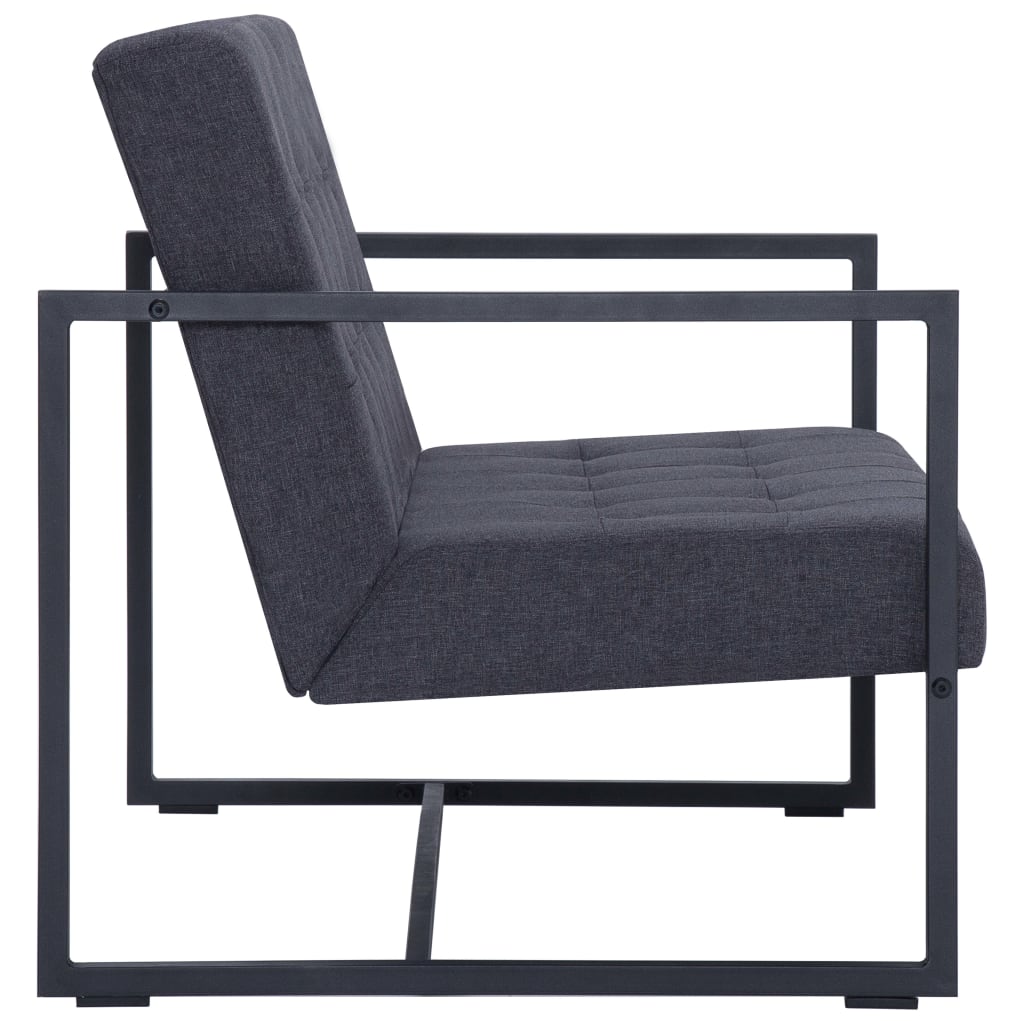2 Seater Sofa with Armrests Dark Grey Steel Frame and Fabric Upholstery