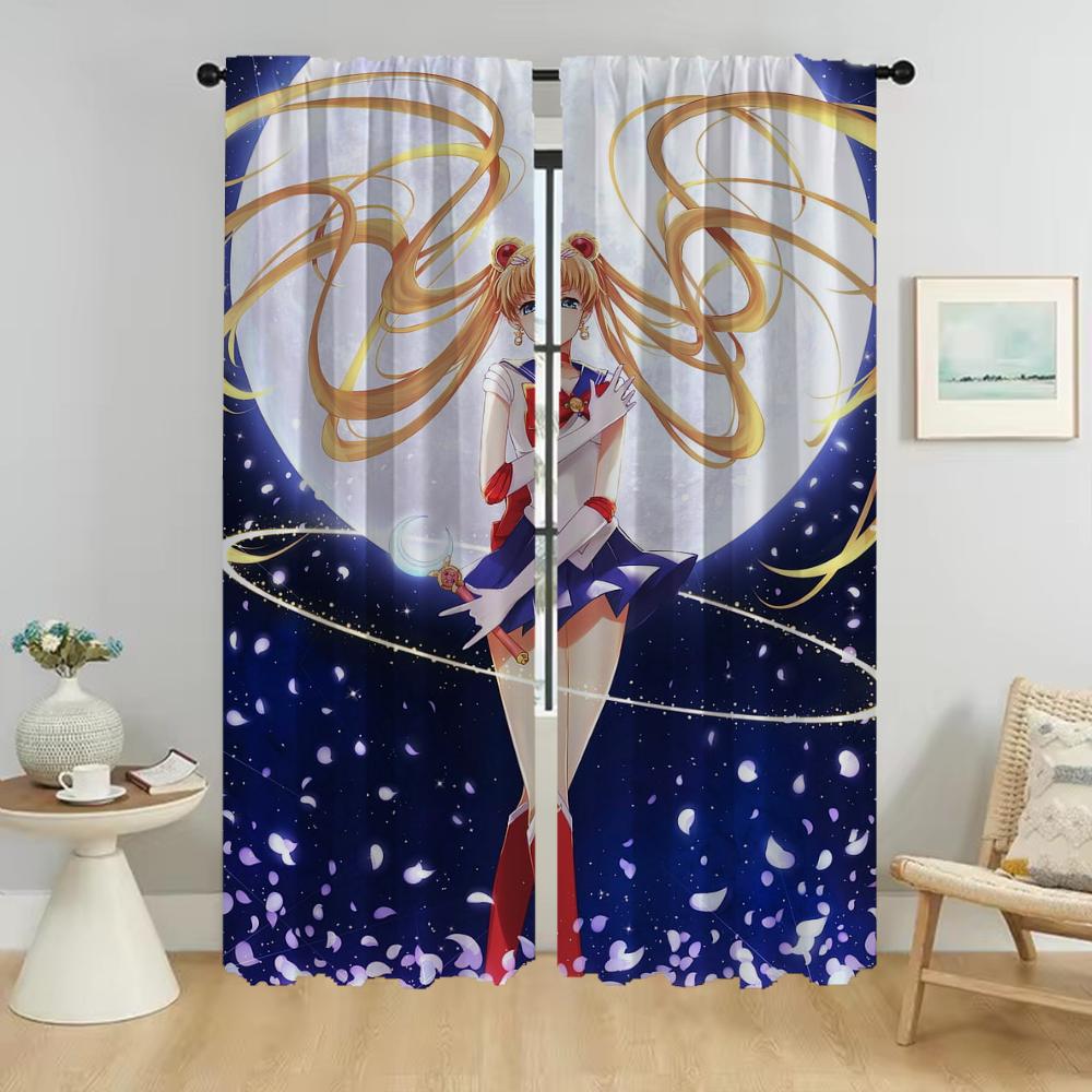 Sailormoons Blackout Curtain for Room 2 Panel Curtains Child Room Partition Shades Home Interior Curtains Halloween Decoration