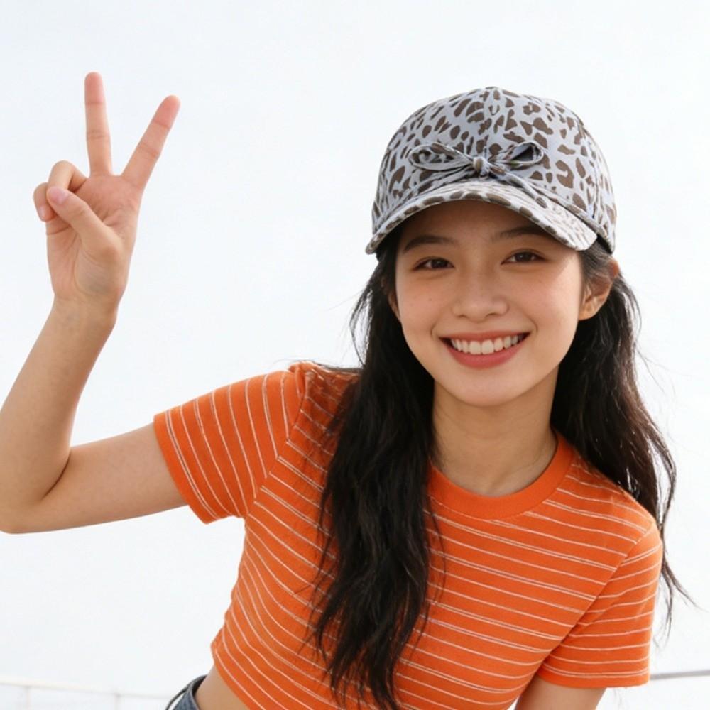 Sunscreen Leopard Print Bow Baseball Cap Sunshade American Style Casquette Cool Girls