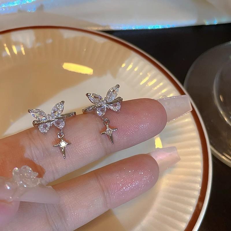 Pure zircon pendant, ear bone clip without ear hole butterfly new niche design ear clip female versatile