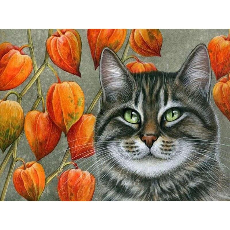 Nuovo 5D Pittura Diamante Fai da Te Gatto Fiore Ricamo Diamante Animale Punto Croce Trapano Rotondo Completo Decorazione Casa Arte Manuale Regalo