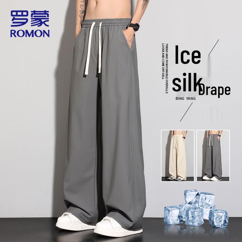 

ROMON Men s Ice Silk Quick-Dry Straight-Leg Casual Pants 3XL