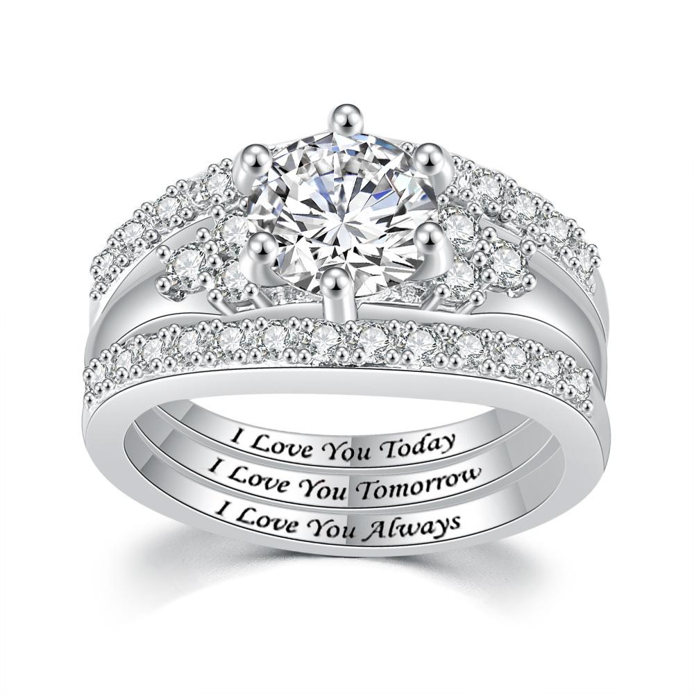 Lover Letter Promise Ring Set For Girlfriend AAA+ Cubic Zirconia Silver Color Engagement Proposal Women Jewelry Wholesale DZR017