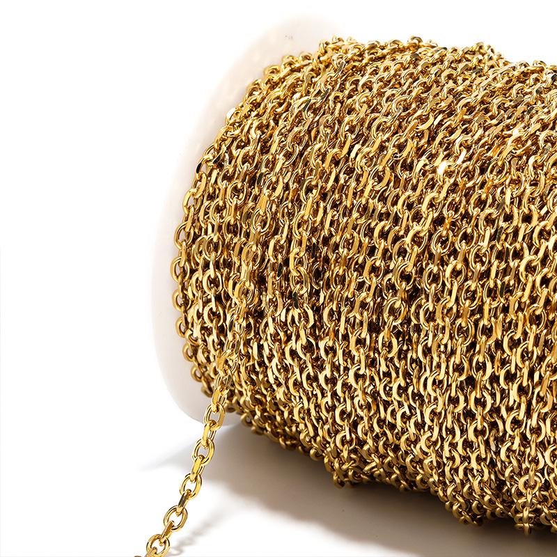 4.5mm Stainless Steel Beveled Cross Chain, 18k Gold Retention, Men's Necklace & DIY Bracelet Accessory