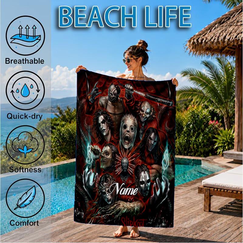 Custom Name Beach Towel Slipk-not Artistic Masks Microfiber Beach Towel, Lightweight for Summer Travel, Swimming Pool Fan Birthday Gift