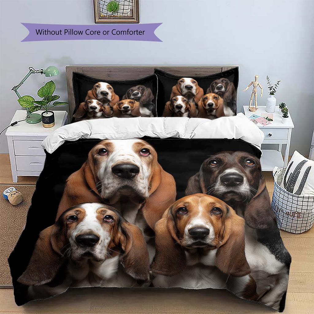 Black Basset Hound Pattern Bedding Home Decoration Birthday Gift (1 * duvet cover + 2 * pillowcase, without core)