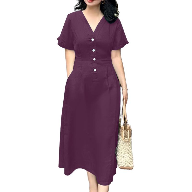 

ZANZEA Женское повседневное свободное летнее платье с коротким рукавом и V-образным вырезом XL фиолетовый