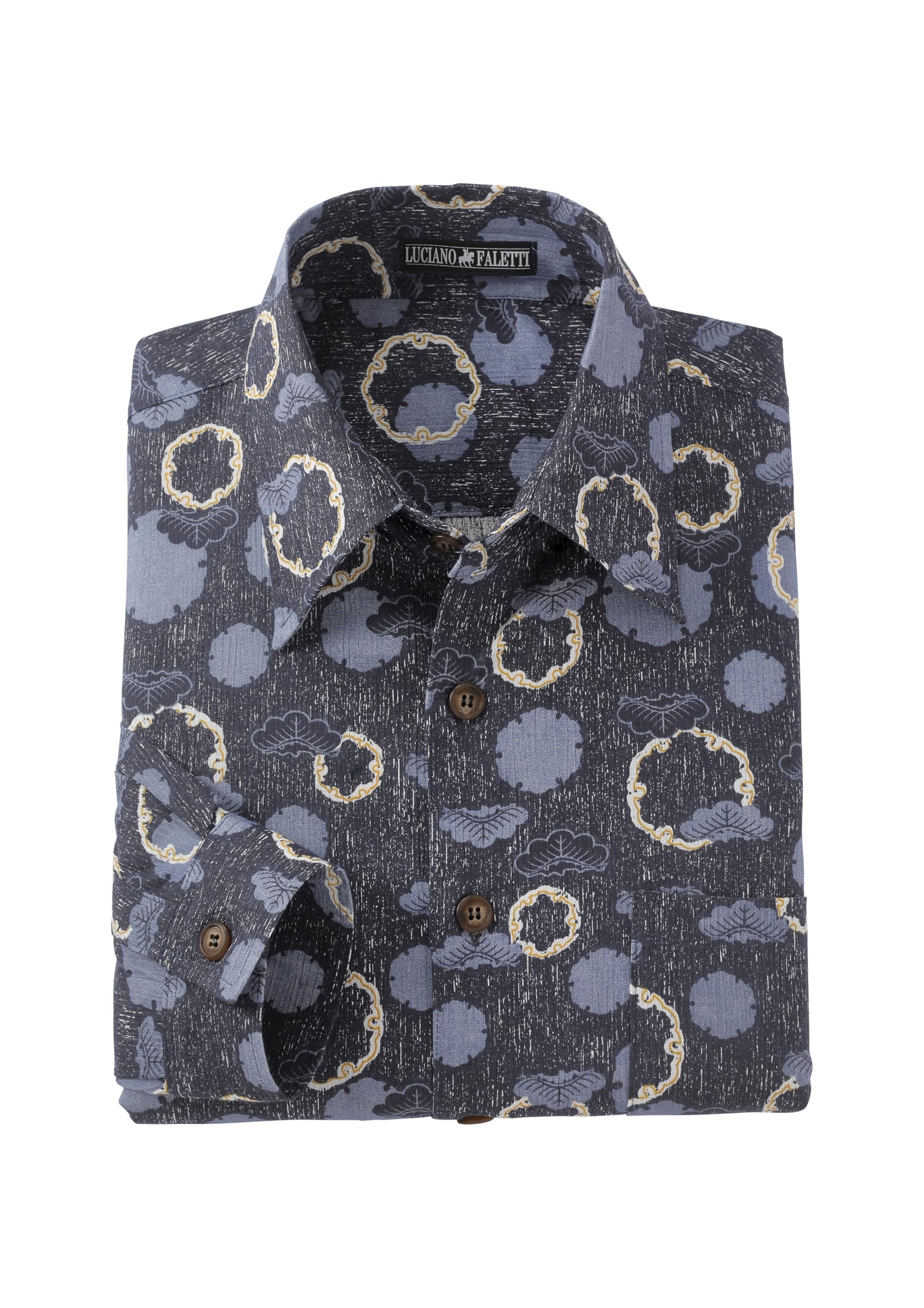 

Рубашка с длинным рукавом Little Island Takashima Chijimi с пуговицами с японским узором, мужская (Индиго/Большой)