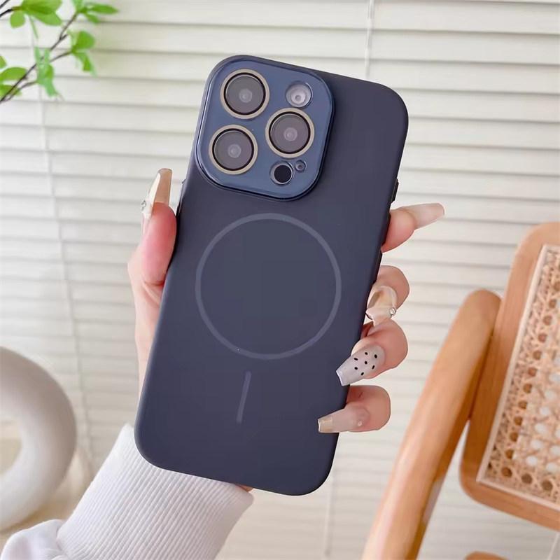 

Роскошный чехол для телефона Magsafe Wireless Charge для iPhone 16 15 14 Pro 13 12 Pro Max, защитный бампер для объектива, магнитная задняя крышка iPhone 16 Pro темно серый