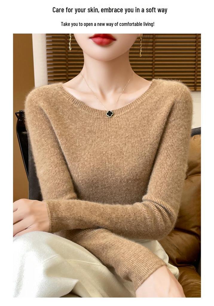 Retro Four-Thread Knit Sweater - Women's Round Neck Top for Autumn/Winter