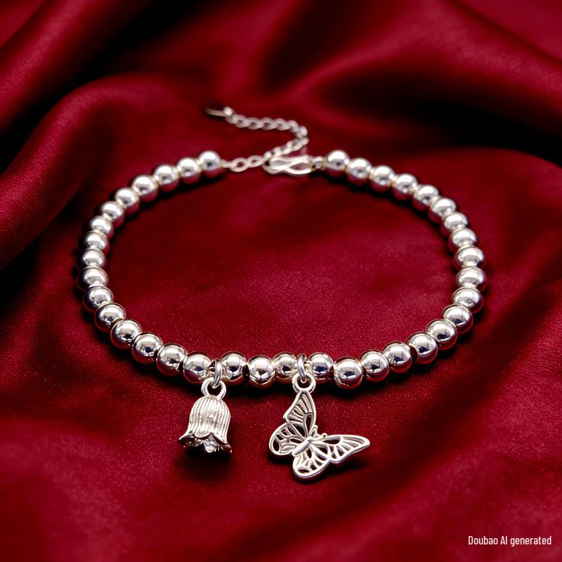 999 Sterling Silver Exquisite Butterfly Bracelet – Luxury Gift for Women White Copper Thick Silver Plated