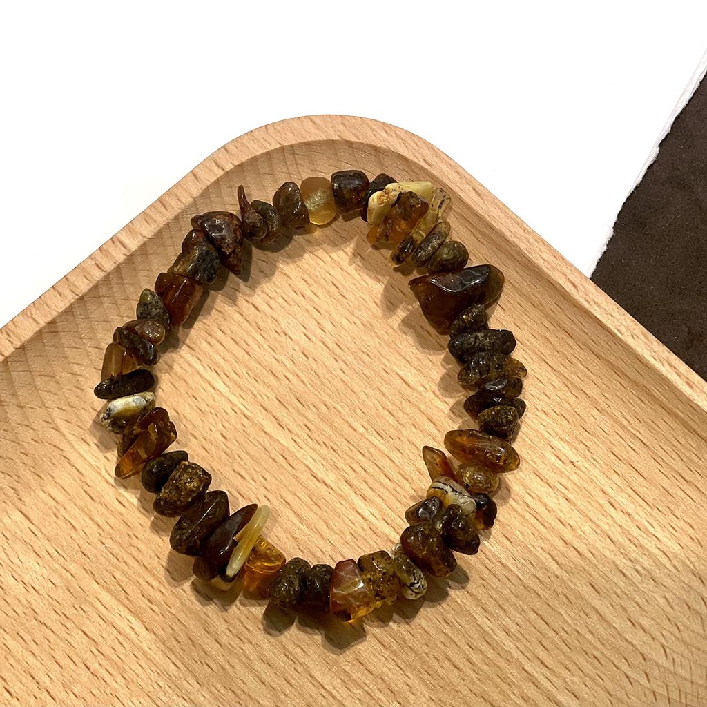 1 Stück, Natürliches Mehrfarbiges Bernstein Freeform Splitter Armband 7×11mm 18cm, Gemischtes Rohes Bernstein Unregelmäßiges Elastisches Stapelarmband