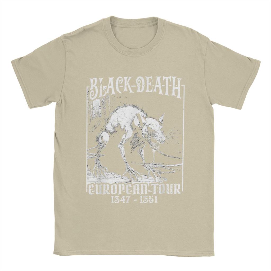 Black Death European Tour T Shirt for Men Pure Cotton Awesome T-Shirts Round Neck Tees Short Sleeve Tops Printing