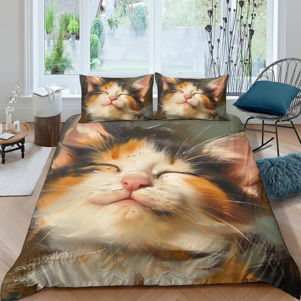 Cat Comforter Covers Printed Quilt Cover Duvet Cover Bedding Set For Children'S And Adults Warm Soft Breathable And Comfortable