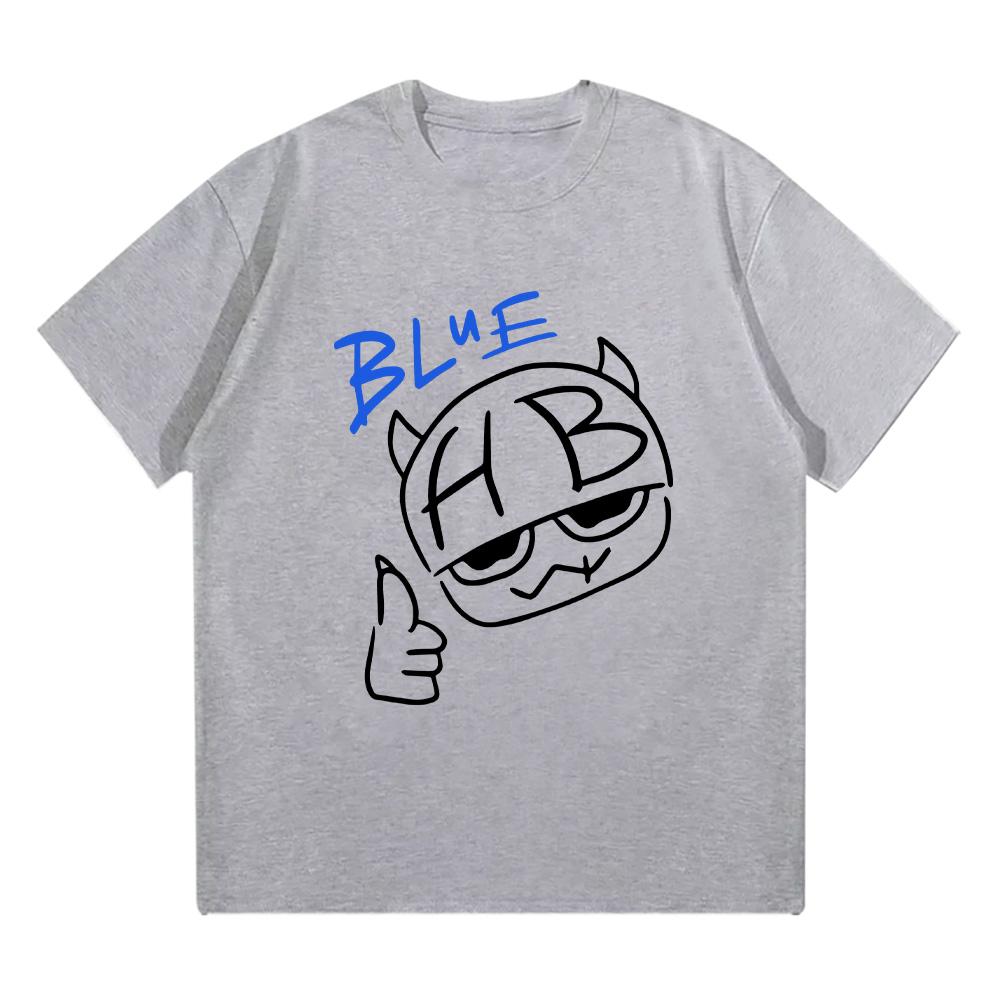 Hannah Bahng Blaues HB T-Shirt Herren Damen Baumwollqualität Kurzarm-Tees Männermode Cartoon Grafik T-Shirts Bequeme Kleidung