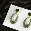Design Sense Matcha Green Earrings Hong Kong Style Retro Court Style Temperament Stud Earrings Light Luxury High Sense Geometric Oval Earrings