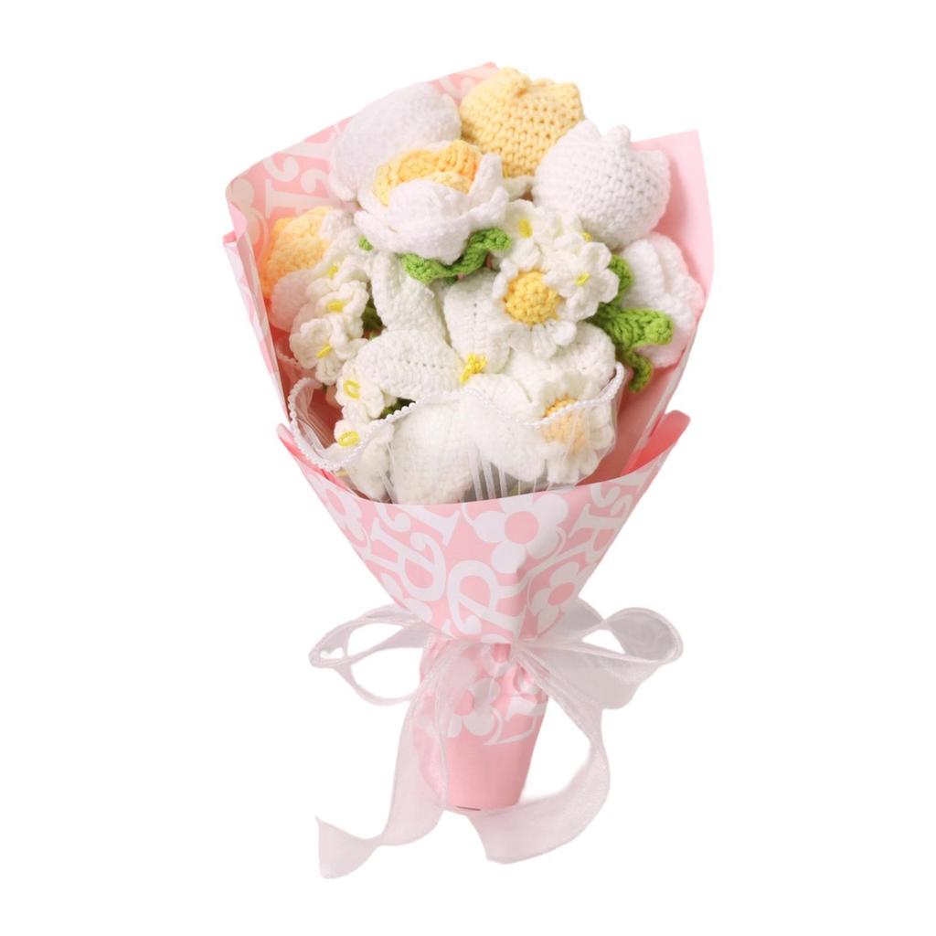 Crochet Bouquet Knitted Flowers Artificial Flower Arrangement Handmade Ornament for Mother Day Thanksgiving