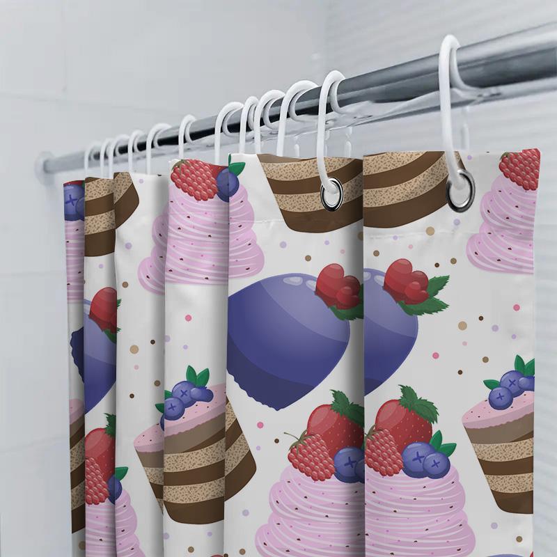 Kitchen Shower Curtain Set Sweet Treats Blueberries Strawberries Party Decorations For Bathroom Walls In Pink, Purple Chocolate