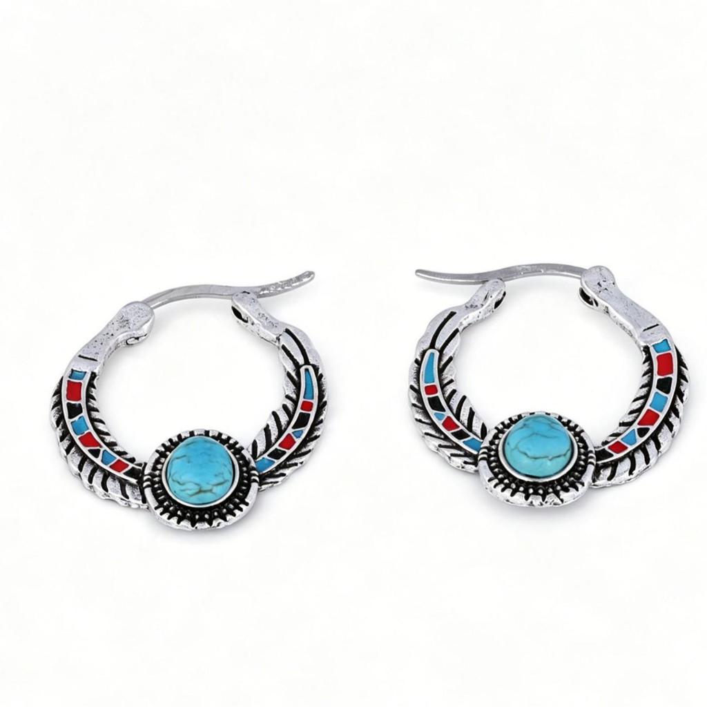 Inlaid Retro Green Turquoise Earrings - European and American Style