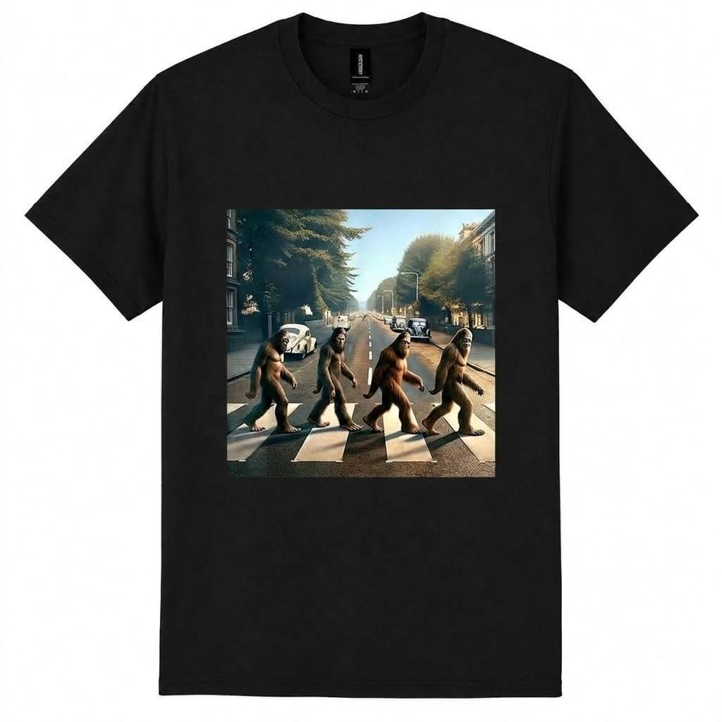 Bigfoot Abbey Road Crossing T Shirt Funny Sasquatch Graphic Tee Unisex