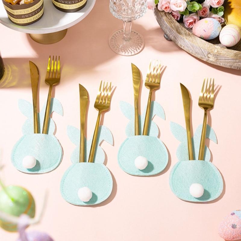 4 Pezzi Pratica Sacca Portaposate in Feltro a Forma di Coniglio Sacca Portaposate in Feltro con Coniglio di Pasqua Decorazioni Felici di Pasqua per Posate