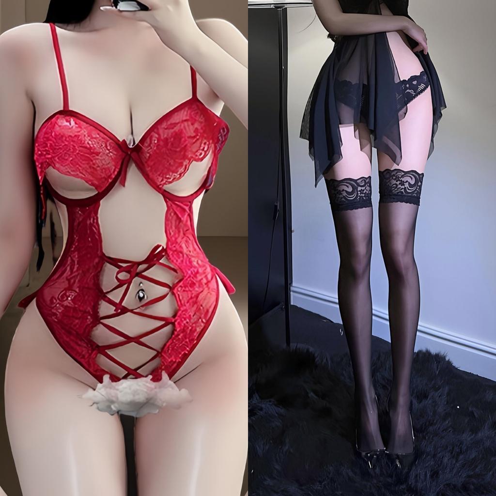 Sexy underwear Sexy small chest steel ring onesie Passion temptation Hollow breast suspender Lace free suit women