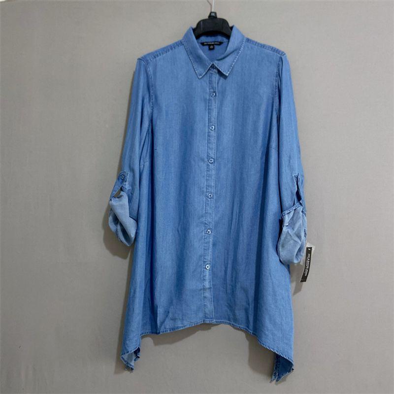 

Export USA Za Spring Summer plus Size Women s Clothes Tencel Denim Shirt Loose Shirt Tencel Denim Shirt Cowboy Blue 1X