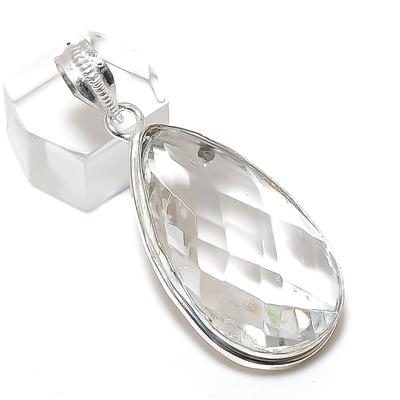 Natural White Topaz Gemstone Handmade 925 Sterling Silver Pendant 2.01" S4I72