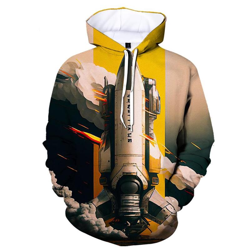 Herbst Space Shuttle Rakete 3D Druck Hoodies Herren Damen Mode Lässige Sweatshirts Übergroßer Hoodie Pullover Trainingsanzug Kleidung