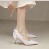 Thin heel red wedding shoes Xiuhe wedding dress two wear white high heels women's niche design sense bow pointed single shoes
