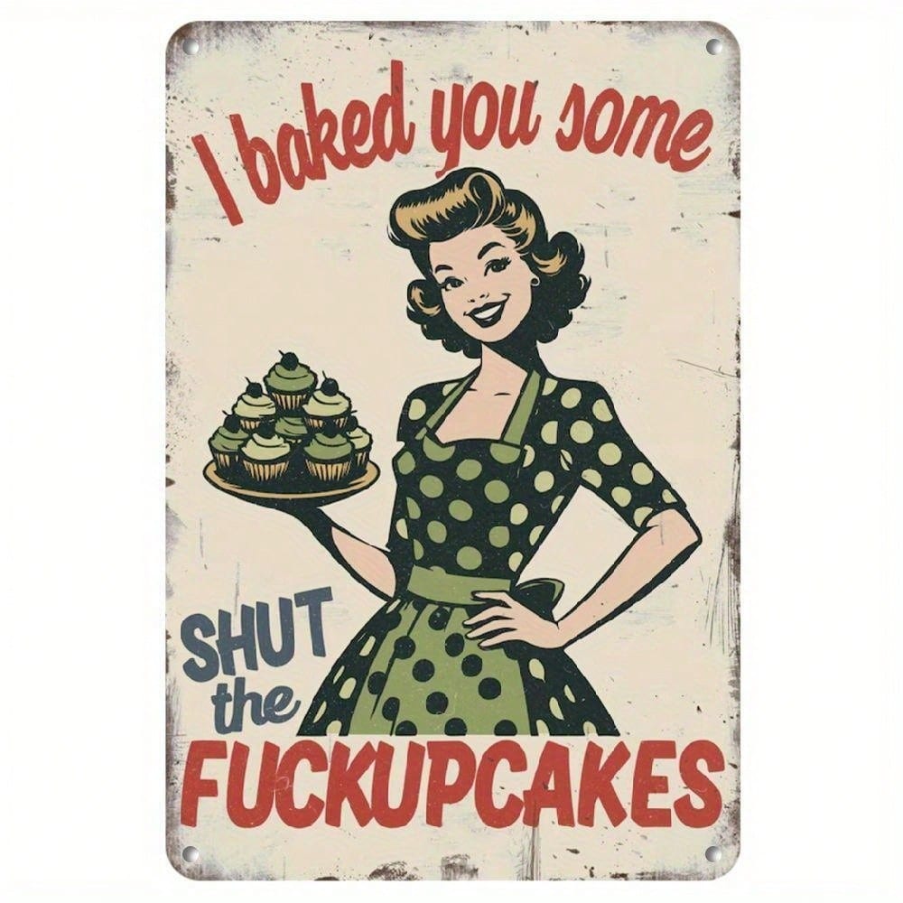 Vintage Humorous Kitchen Tin Sign Wall Art Retro Rustic Metal Baking Decor