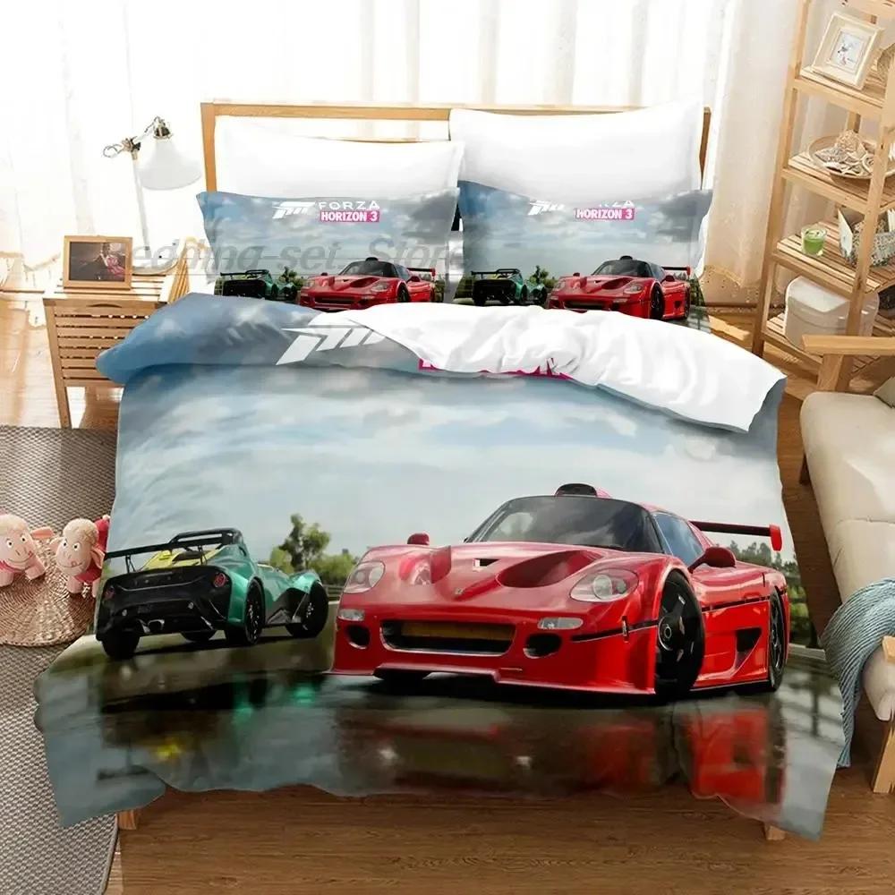 Set Biancheria da Letto Auto Sportiva Forza Horizon Singolo Gemello Matrimoniale Queen King Size Set per Camera da Letto Adulti Bambini Set Copripiumino Stampa 3D