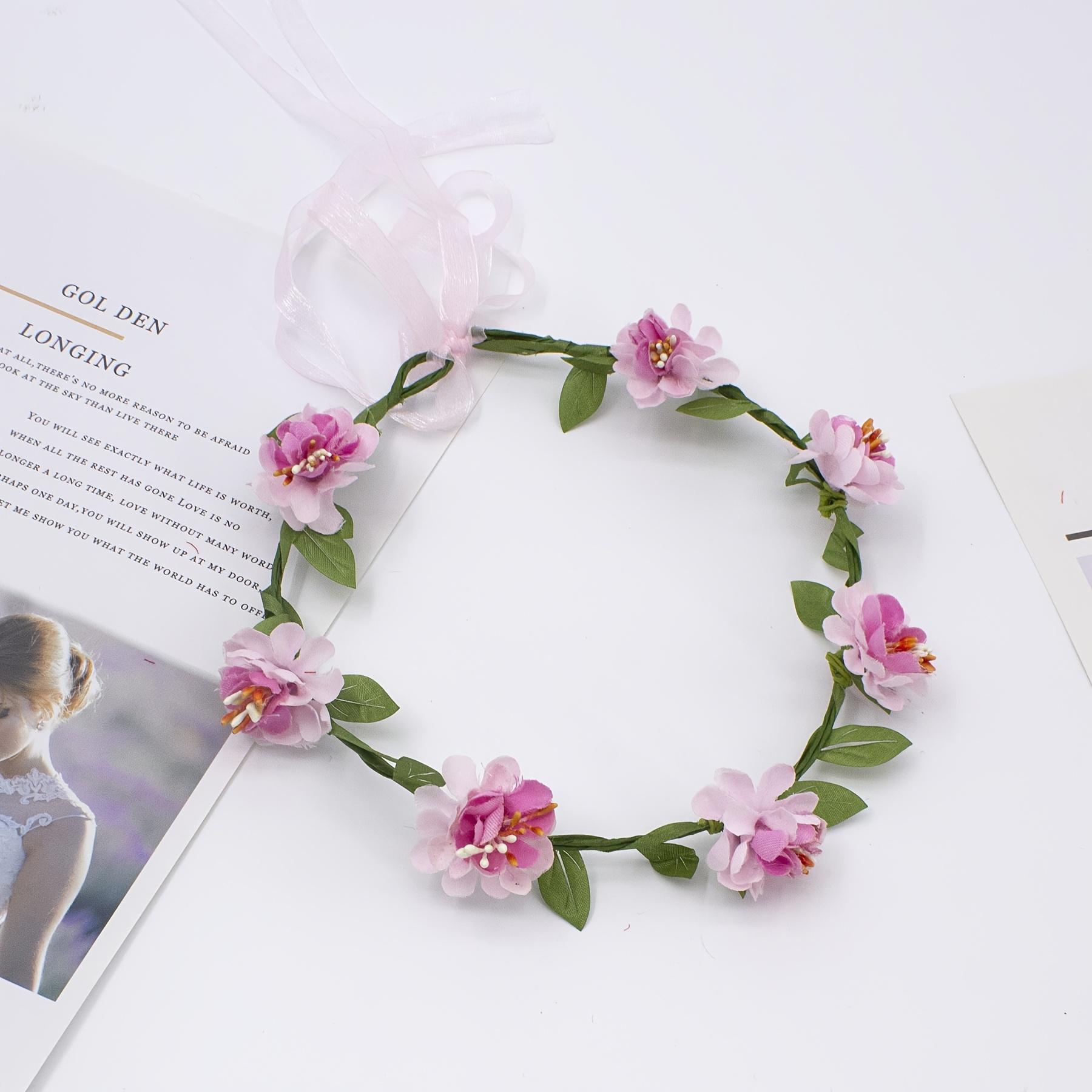 

1pc Adjustable Bohemian Floral Headband | Elastic Hair Band with Vibrant Flower Crown for Spring Summer Vacation Festival | Multi-Color Options, Summe розовый