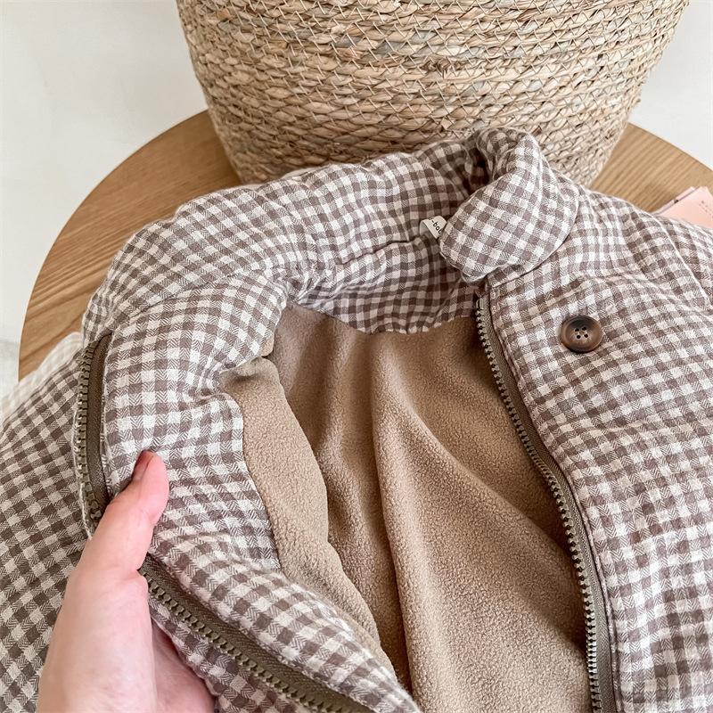 Winter Toddlers Kids Plaid Thicken Coats Fleece Children Warm Outerwear