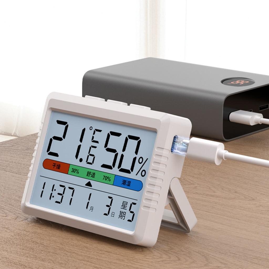 USB Rechargeable Indoor Temperature Humidity Monitors Meter Thermometers with Large Display for Homes or Office