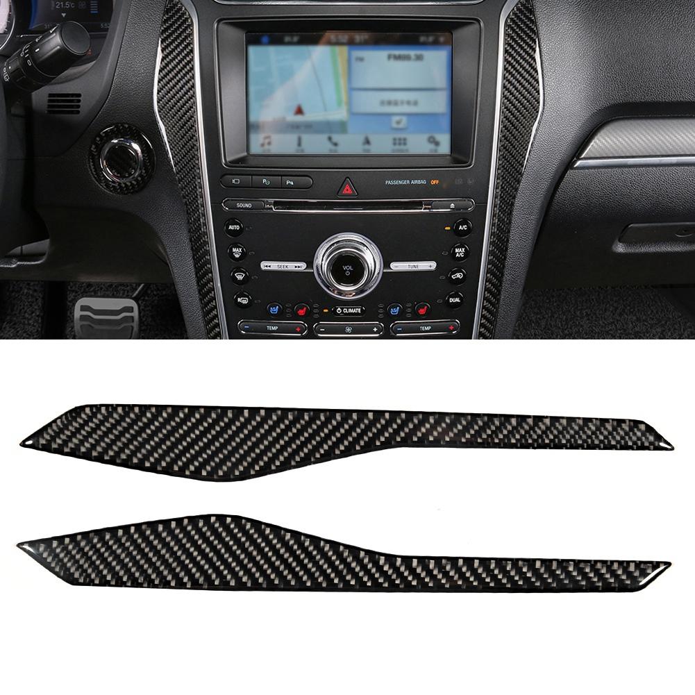 2 st Äkta Kolfiber Mittkonsolpanel Dekorlist Passar för Ford Explorer 2013 2018
