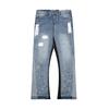 American Retro Washed Letter Spliced Denim Trousers High Street Trendy Couple Loose Straight Micro Flared Long Trousers