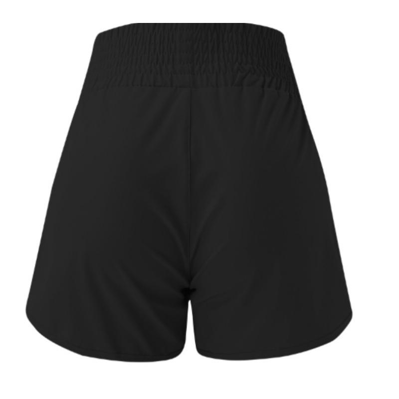 Pantalones cortos deportivos negros de cintura alta elástica con bolsillos con cremallera para mujer