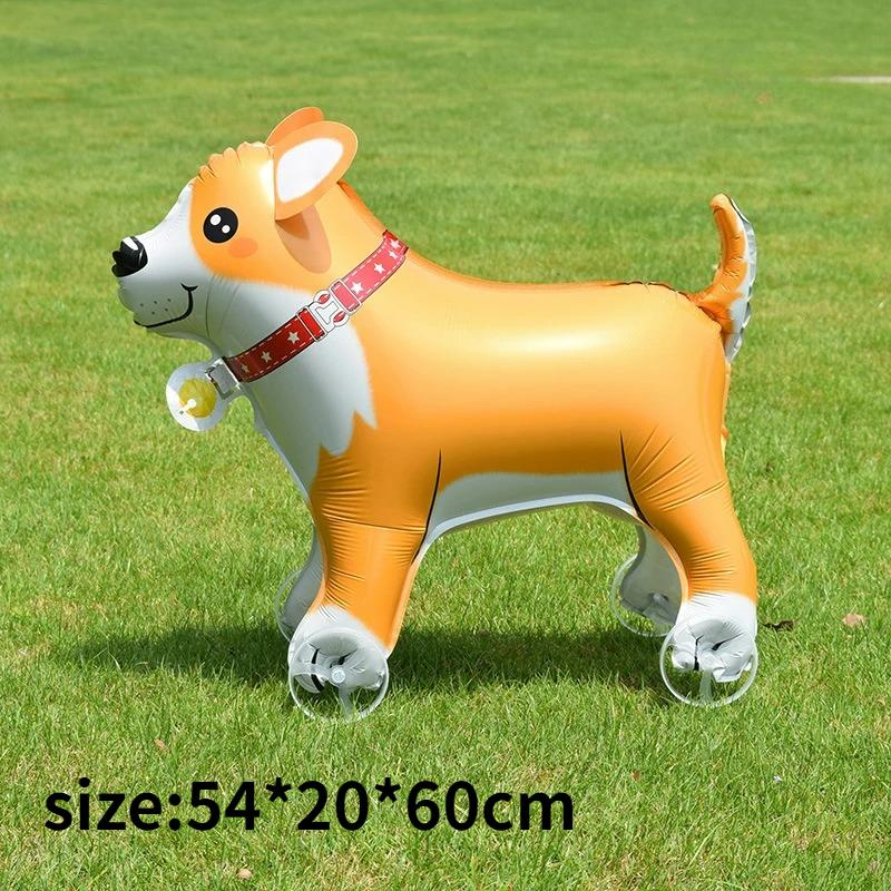 4D Dinosaur Dog Cat Standing Foil Balloons Animals Walking Balloon with Wheel for Kids Birthday Party Decoration Baby Shower