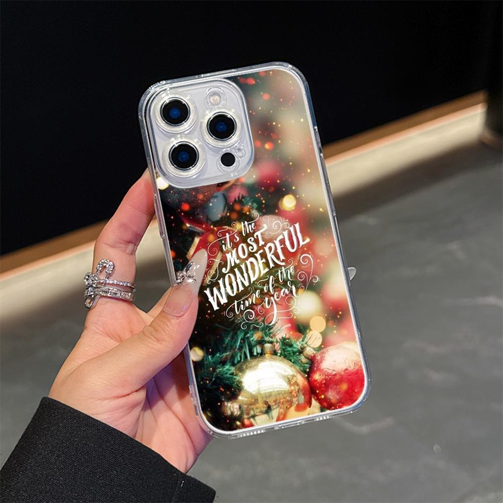 Ae115 Merry Christmas Happy New Year Magsafe Transparent Cases for Samsung S23 S24 Ultra S21 FE iPhone 16 Pro Max Magnetic Wireless Charge Back Cover