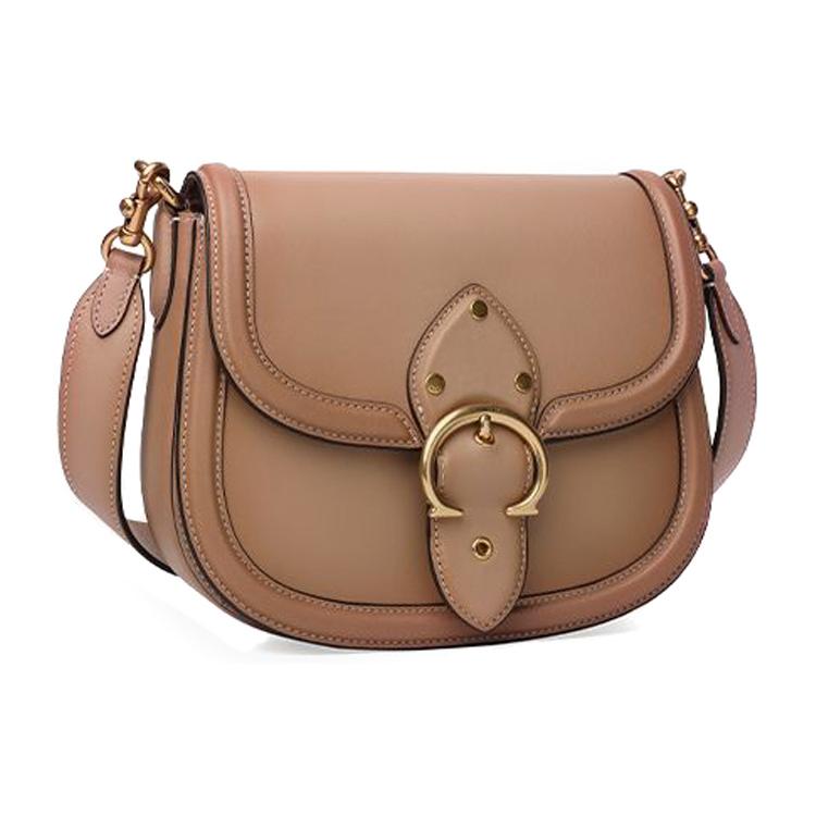 New COACH Beat Tanned Leather Saddle Bag, Shoulder Bag, Crossbody Bag Medium Women's Taupe C3738-B4TP