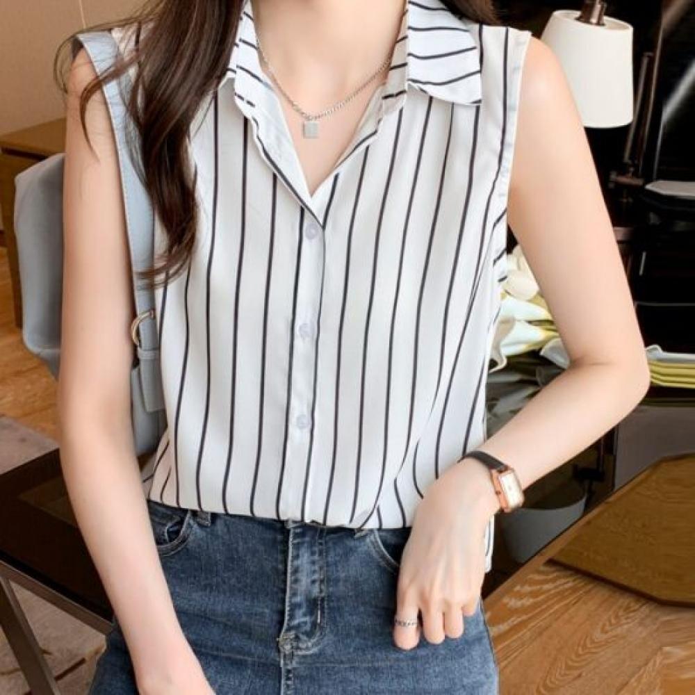 Navava Women Stripe Sleeveless Blouse Nb3166