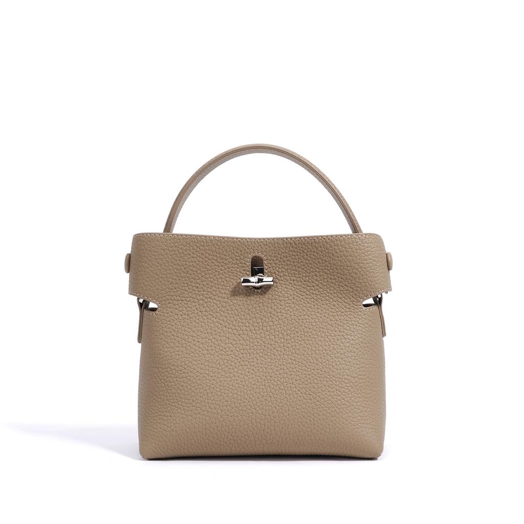 Cowhide Handbag High End Niche Design New Bag Bucket Bag One Shoulder Hand Crossbody Underarm
