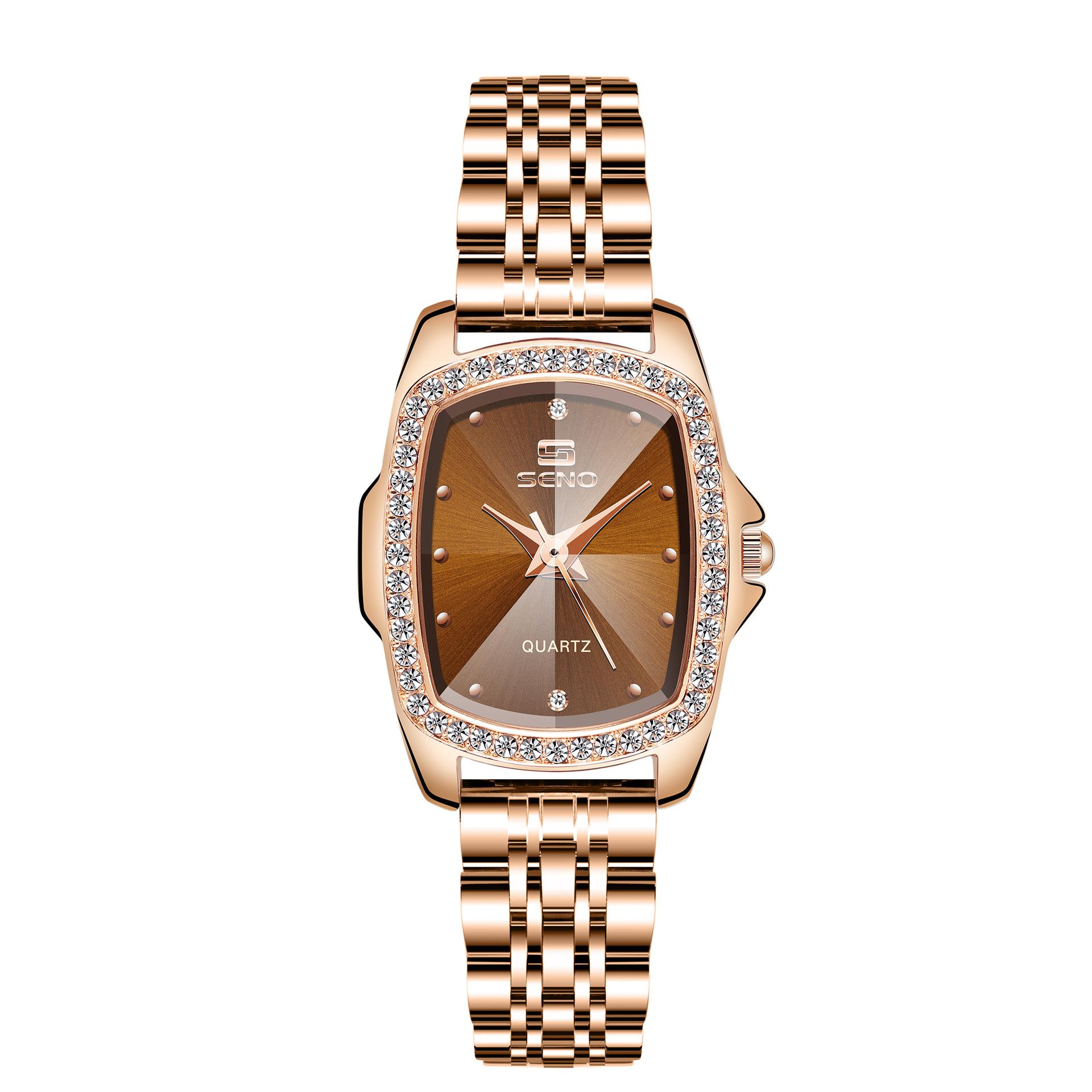 

SENO Винтажные женские часы с квадратным стальным ремешком, кварцевые женские часы коричневый