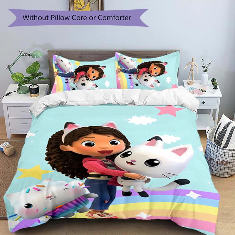 3pcs Gabby's Dollhouse1 pattern bedding set duvet cover set includes duvet cover &pillowcases, perfect all season bedroom decoration & gift